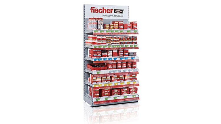 Regál s výrobky fischer